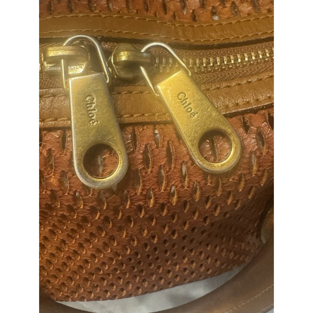 Chloé Brown Leather Perforated Satchel Tote‎ Bag - Picture 7 of 9